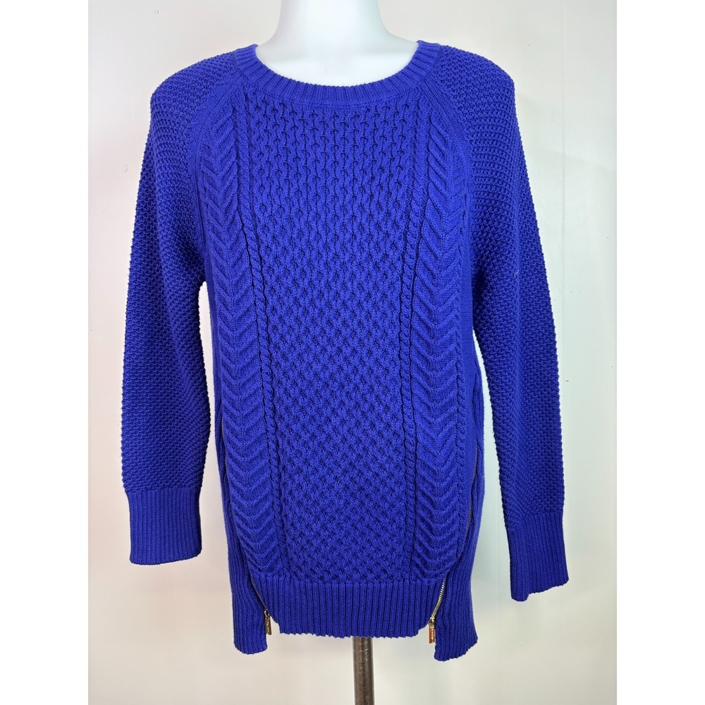 Calvin Klein Sweater Medium Purple Crew Neck Zipper Pullover Cotton Blend Womens